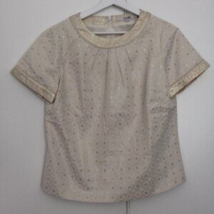 Boden Jacquard Woven Top Gold White Beige Details size 10